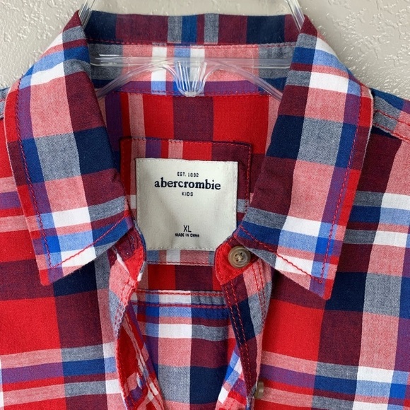 Girls Abercrombie Red Plaid Button Front Shirt Size XL - Picture 3 of 7